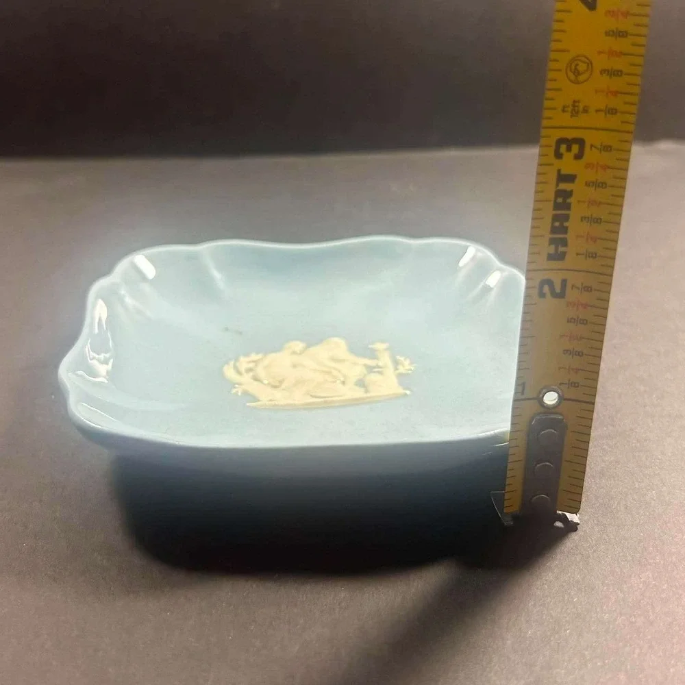 Wedgwood Trinket Dish Blue Embossed Queens Ware Neoclassical Square Vintage 4.5